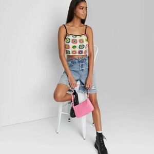 Wild Fable Pink and Green Crochet  Crop Top